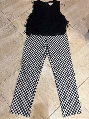 Checkered Black & White Capri’s and Cropped Fringe Top.